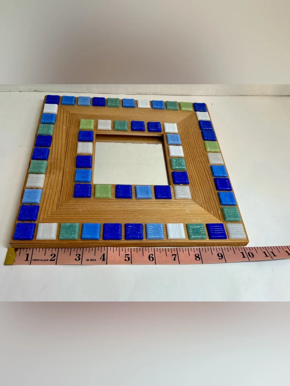 Wood Frame Mosaic Mirror w/Blue/White/Green Tiles (10x10x10x10) (Mint Condition)